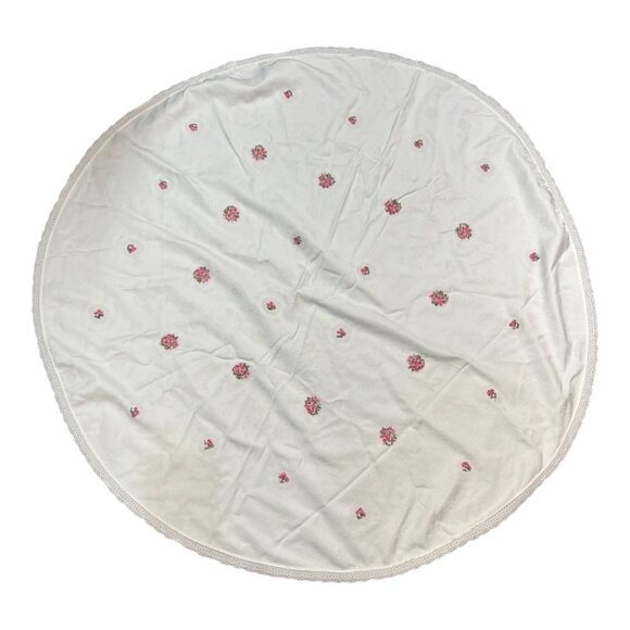 Round Tablecloth Hand Cross Stitch Crochet Lace Victorian Cotton 50” Diameter - Picture 1 of 5